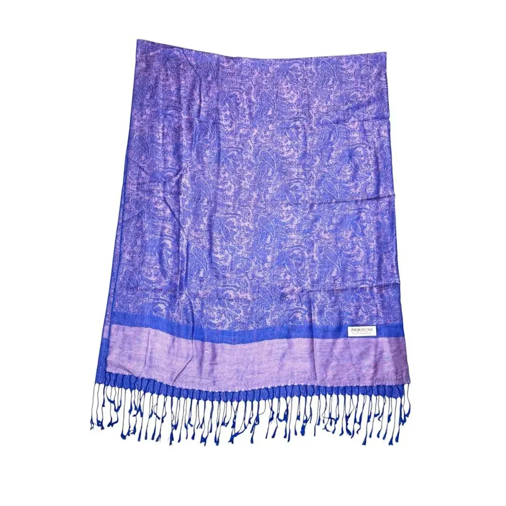 Cashmere Silk Pashmina Fringe Pink Purple Paisley Scarf Wrap
